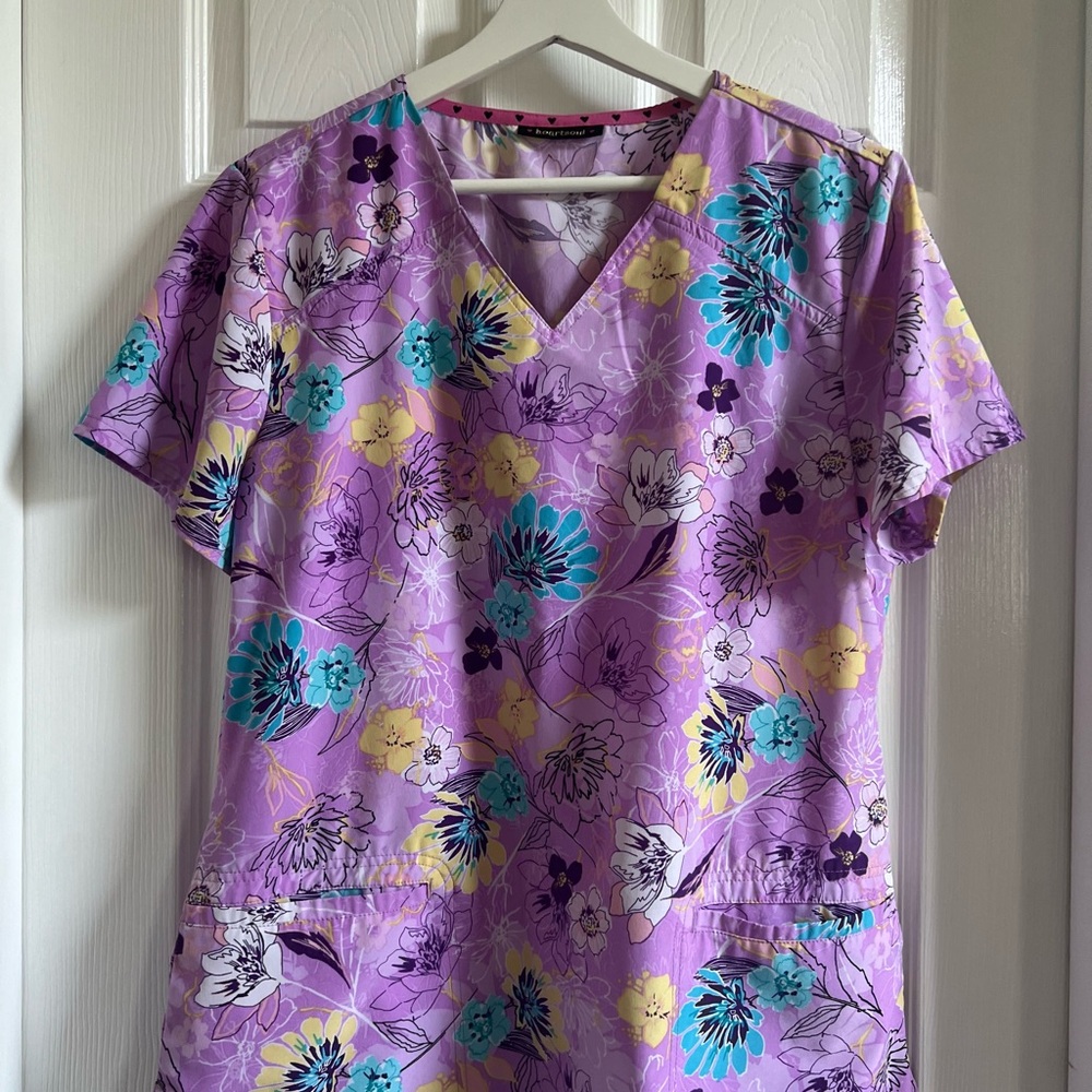 HeartSoul Floral V-Neck Top - Purple, Yellow, Blue